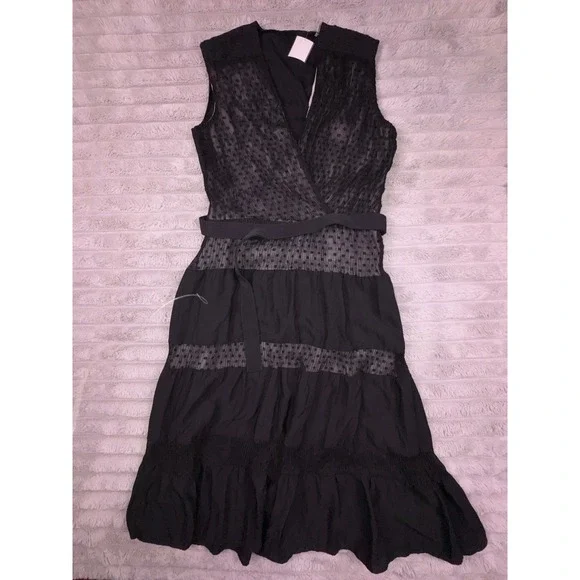 Sandro Paris Women's Small Black Swiss Dot Tiered Ruffle Dress Coquette Luxury - Picture 3 of 15